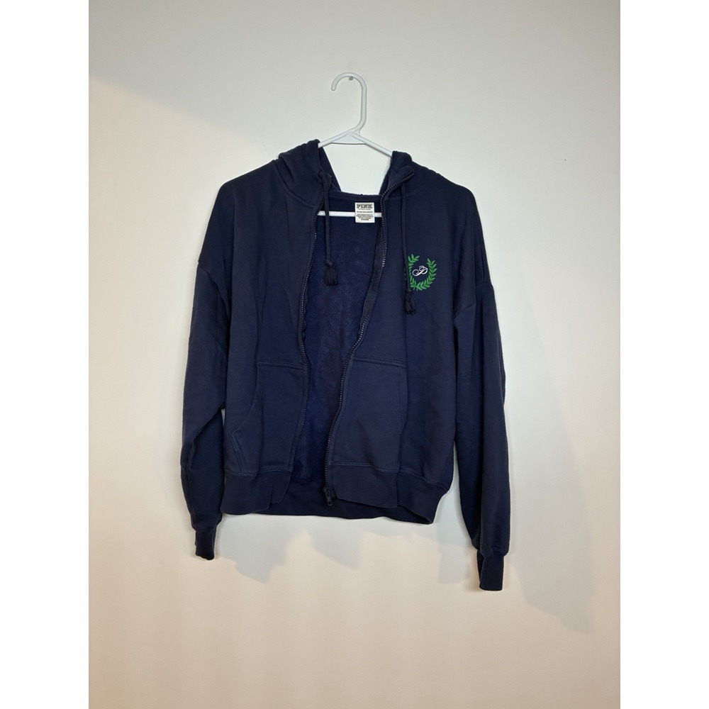 Victoria's Secret Blue Graphic Print Full Zip Hooded Jacket Oversized XS